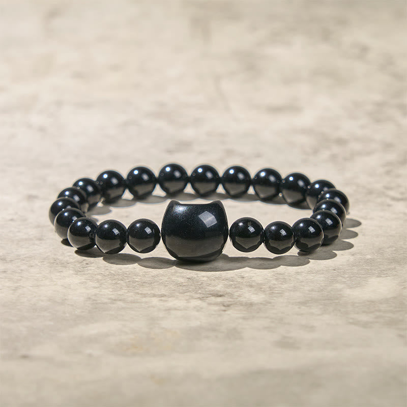 Wear FengShui Black Cat Natural Black Onyx Protection Bracelet