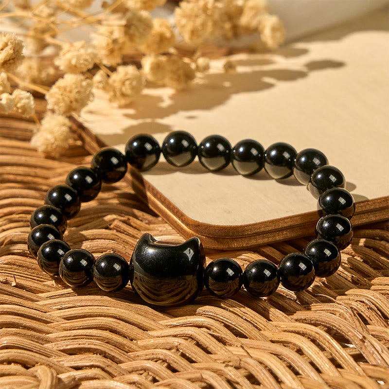 Wear FengShui Black Cat Natural Black Onyx Protection Bracelet