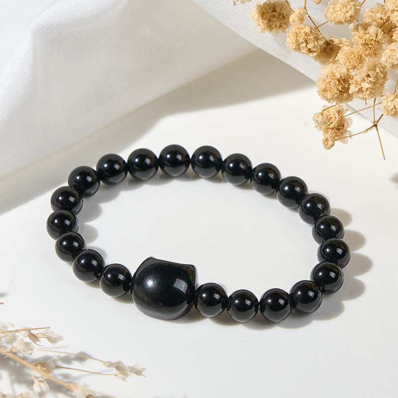 Wear FengShui Black Cat Natural Black Onyx Protection Bracelet