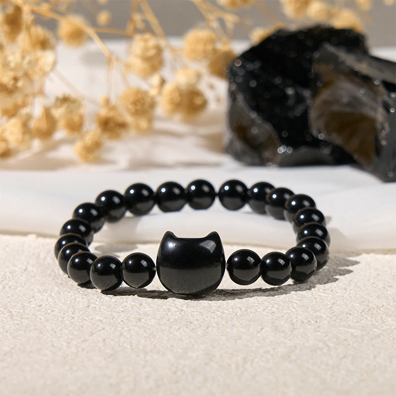 Wear FengShui Black Cat Natural Black Onyx Protection Bracelet