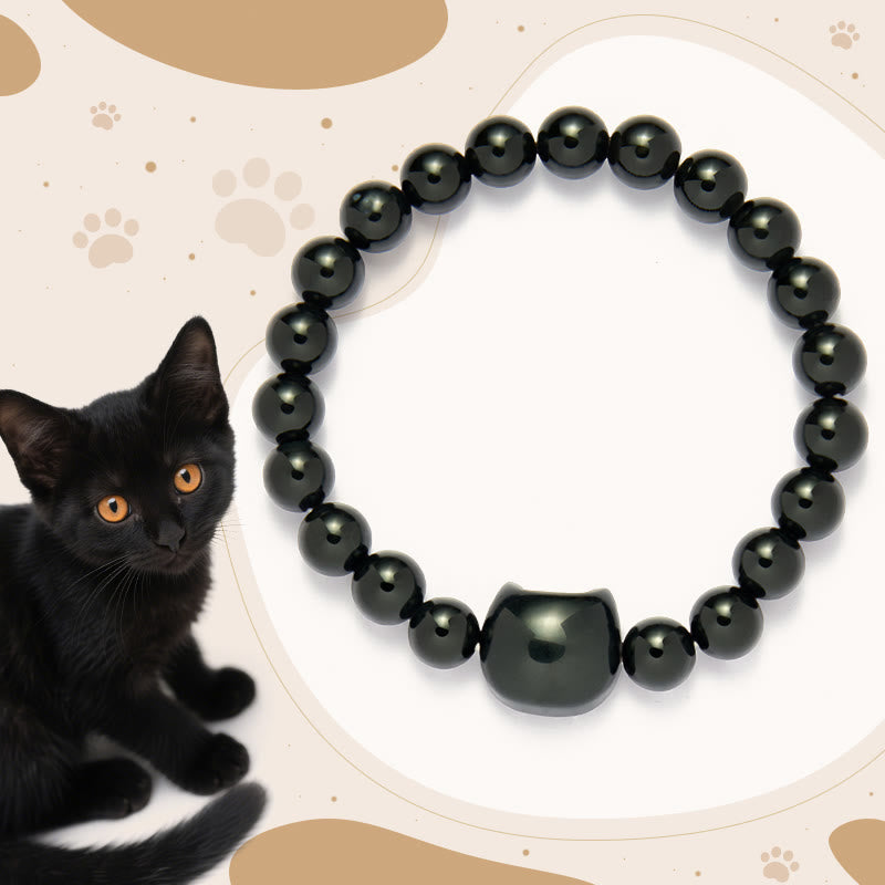 Wear FengShui Black Cat Natural Black Onyx Protection Bracelet