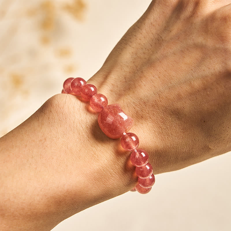 Wear FengShui Natural Strawberry Quartz Cat Healing Positive Bracelet