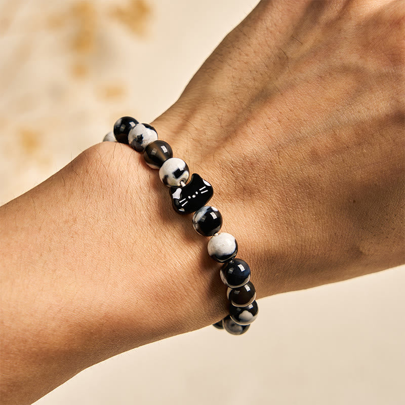 Wear FengShui Black and White Cat Fire Agate Confidence Bracelet