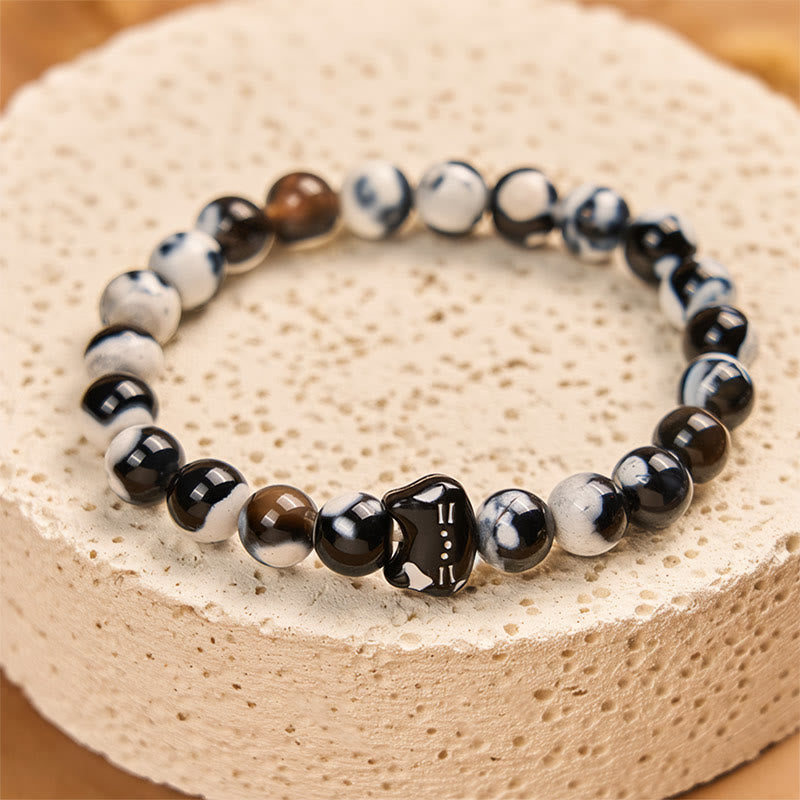 Wear FengShui Black and White Cat Fire Agate Confidence Bracelet