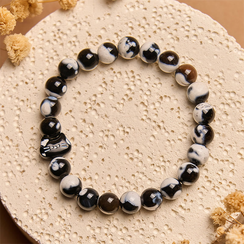 Wear FengShui Black and White Cat Fire Agate Confidence Bracelet