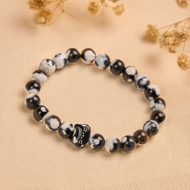 Wear FengShui Black and White Cat Fire Agate Confidence Bracelet