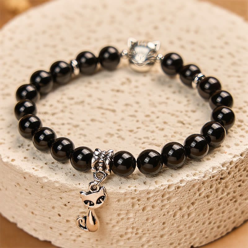 Wear FengShui Black Cat Natural Black Onyx Kitten Support Bracelet