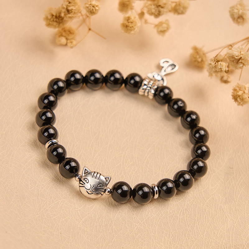 Wear FengShui Black Cat Natural Black Onyx Kitten Support Bracelet
