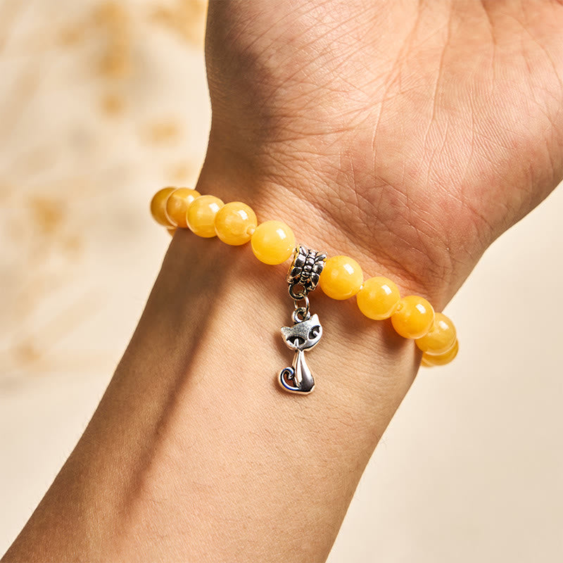 Wear FengShui Orange Tabby Cat Yellow Chalcedony Positivity Bracelet