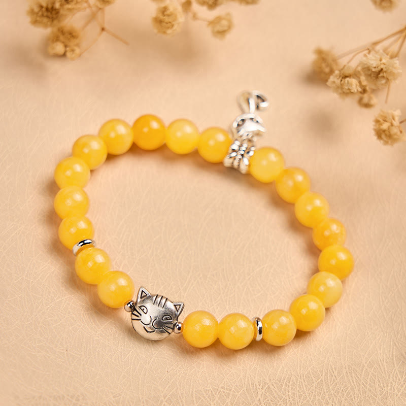 Wear FengShui Orange Tabby Cat Yellow Chalcedony Positivity Bracelet