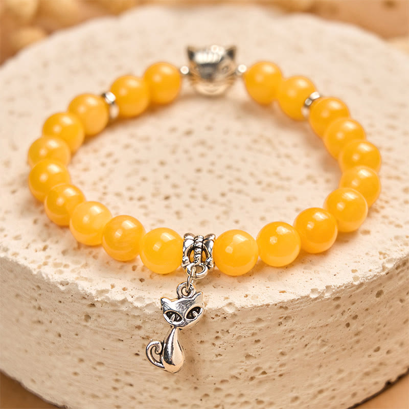 Wear FengShui Orange Tabby Cat Yellow Chalcedony Positivity Bracelet