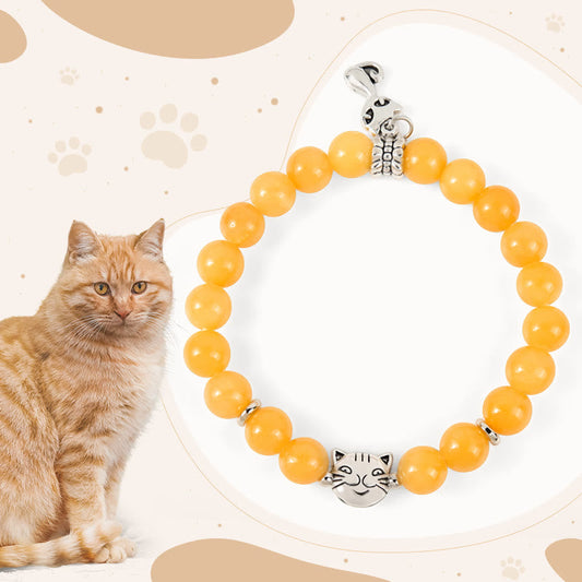 Wear FengShui Orange Tabby Cat Yellow Chalcedony Positivity Bracelet