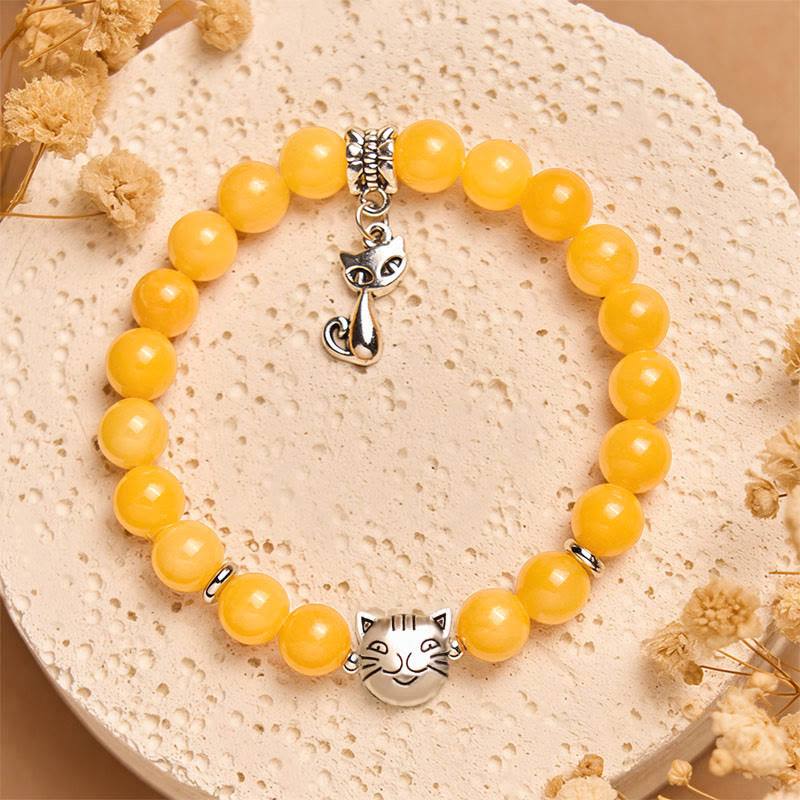 Wear FengShui Orange Tabby Cat Yellow Chalcedony Positivity Bracelet