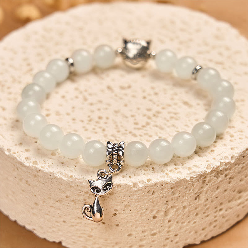 Wear FengShui White Cat White Jade Luck Blessing Bracelet