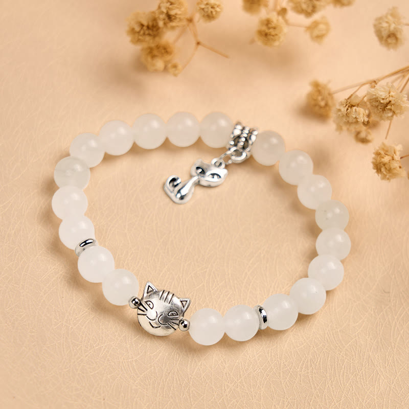 Wear FengShui White Cat White Jade Luck Blessing Bracelet
