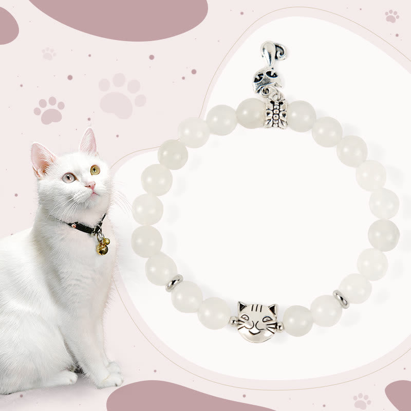 Wear FengShui White Cat White Jade Luck Blessing Bracelet
