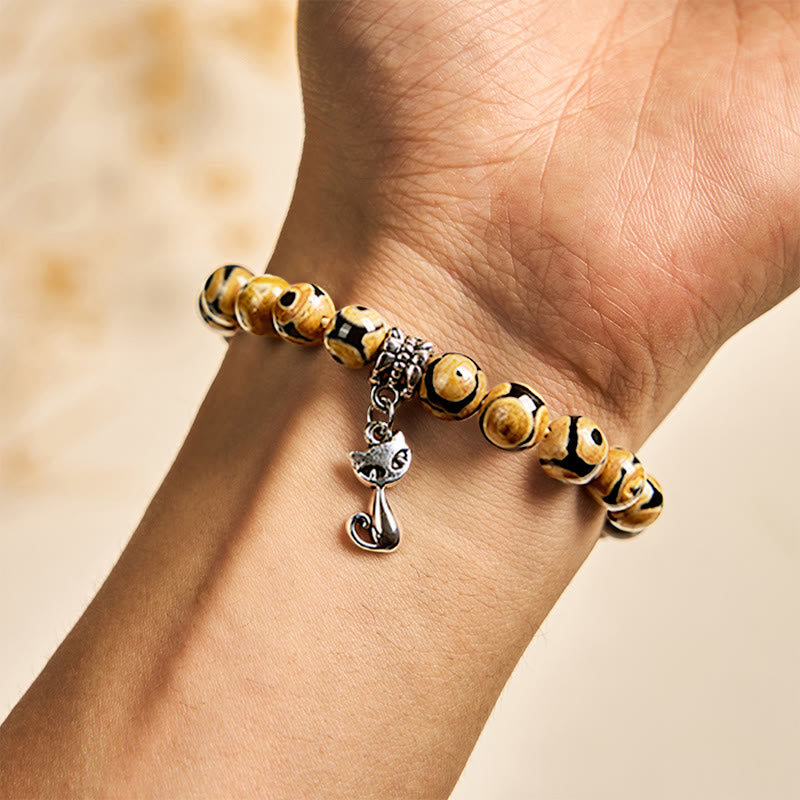 Wear FengShui Bengal Cat Natural Agate Stone Inner Strength Bracelet