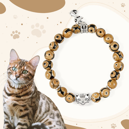 Wear FengShui Bengal Cat Natural Agate Stone Inner Strength Bracelet