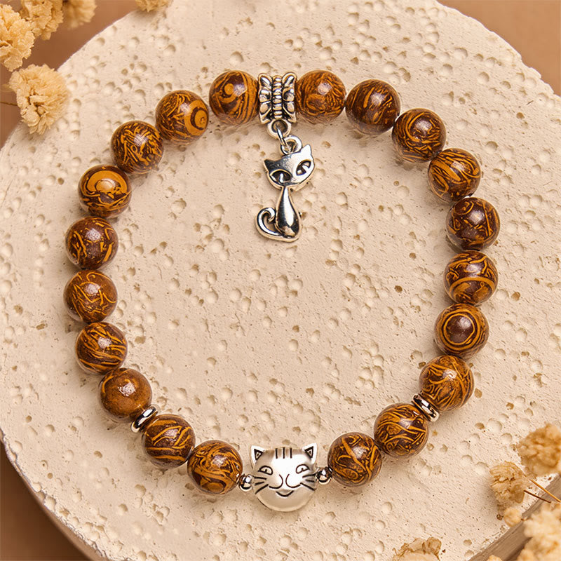 Wear FengShui Natural Stone Kitten Cat Head Protection Bracelet
