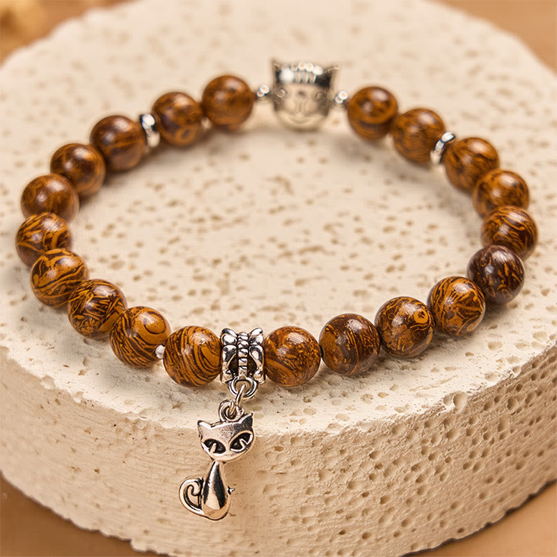Wear FengShui Natural Stone Kitten Cat Head Protection Bracelet
