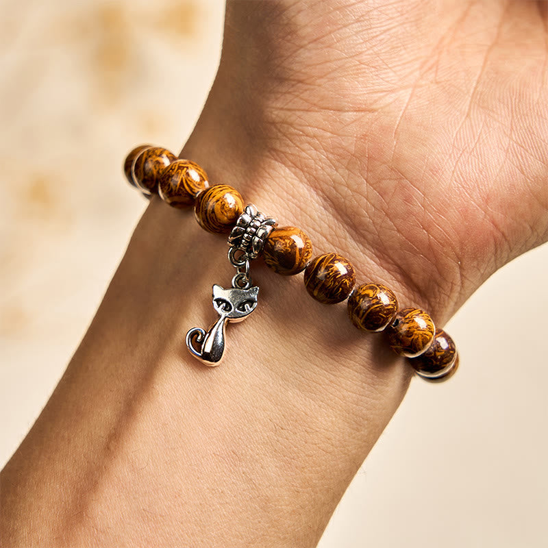 Wear FengShui Natural Stone Kitten Cat Head Protection Bracelet