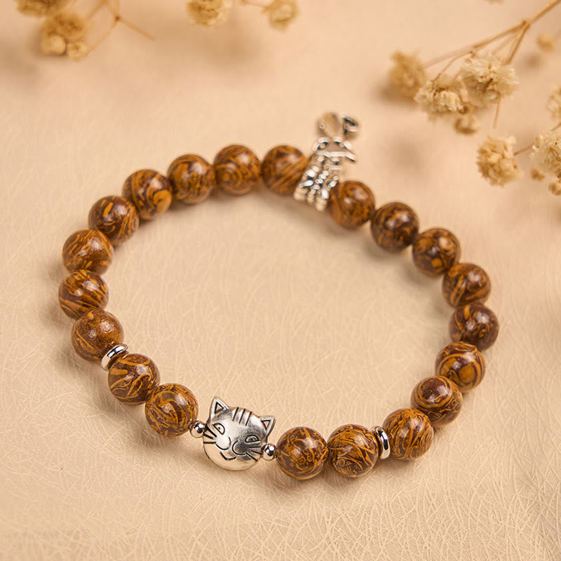 Wear FengShui Natural Stone Kitten Cat Head Protection Bracelet