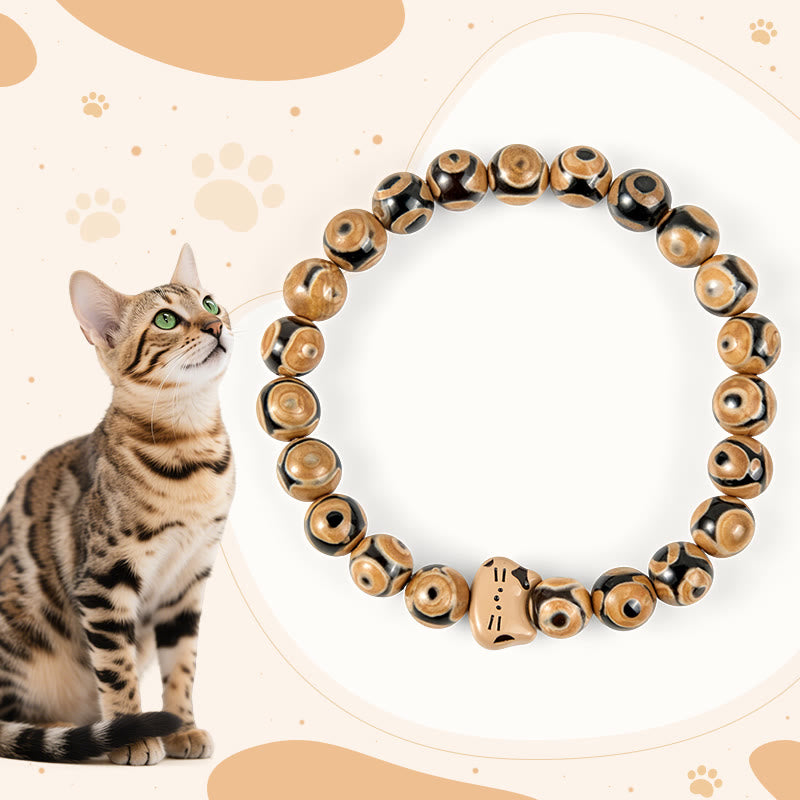 Wear FengShui Bengal Cat Natural Agate Stone Kitten Head Graceful Bracelet