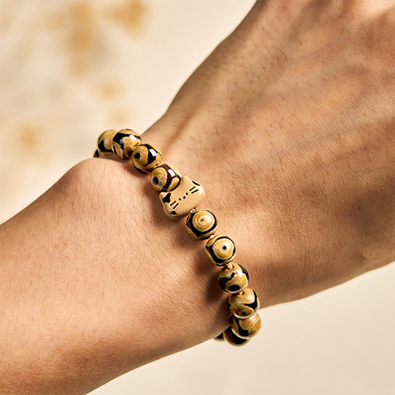 Wear FengShui Bengal Cat Natural Agate Stone Kitten Head Graceful Bracelet