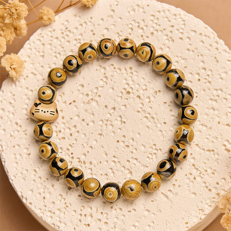 Wear FengShui Bengal Cat Natural Agate Stone Kitten Head Graceful Bracelet