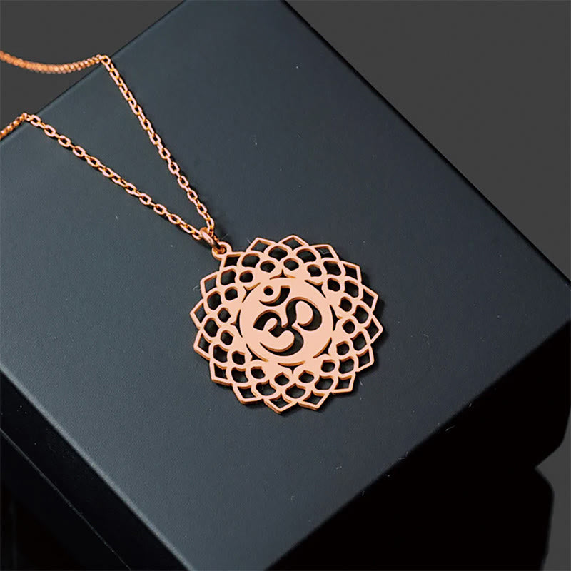 Wear FengShui Hollow Lotus Design Om Symbol Stainless Steel Connection Necklace Pendant