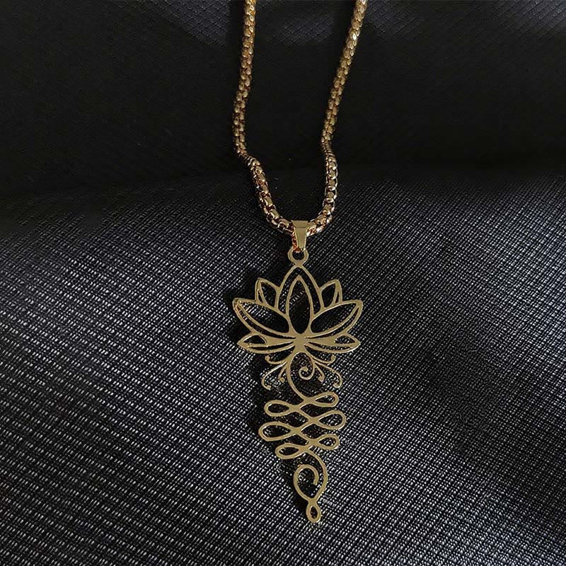 Wear FengShui Lotus Vines Design Chakra Symbol Stainless Steel Enlightenment Necklace Pendant