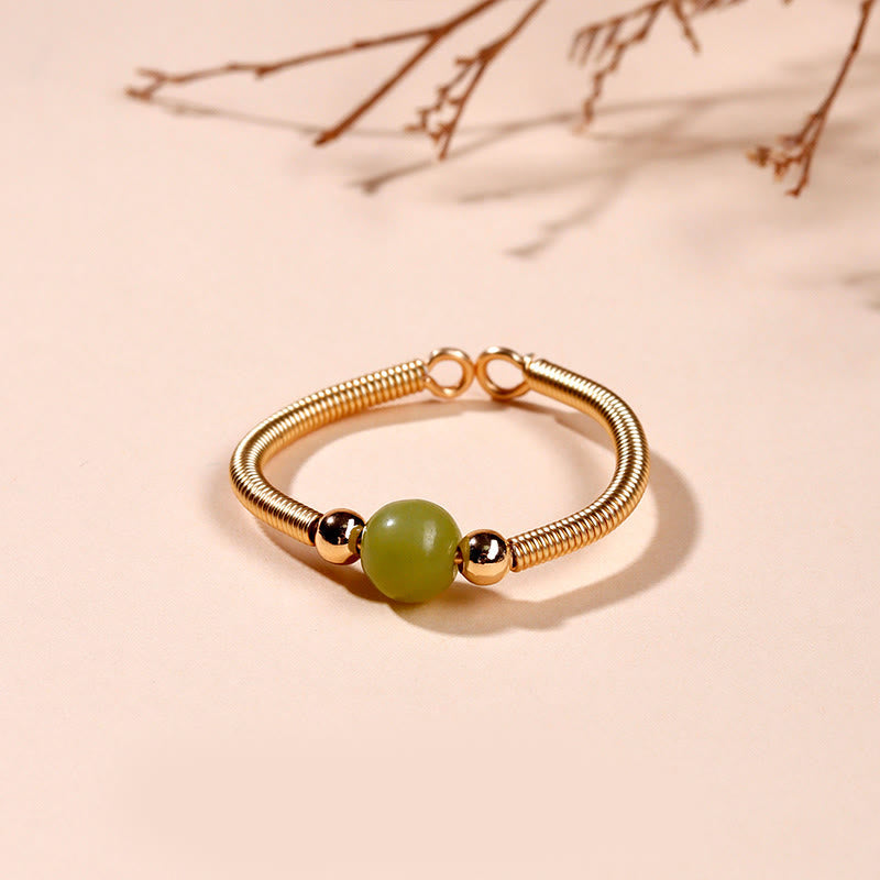 Wear FengShui Natural Stone Bead Alloy Healing Open Ring