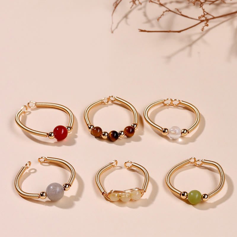 Wear FengShui Natural Stone Bead Alloy Healing Open Ring