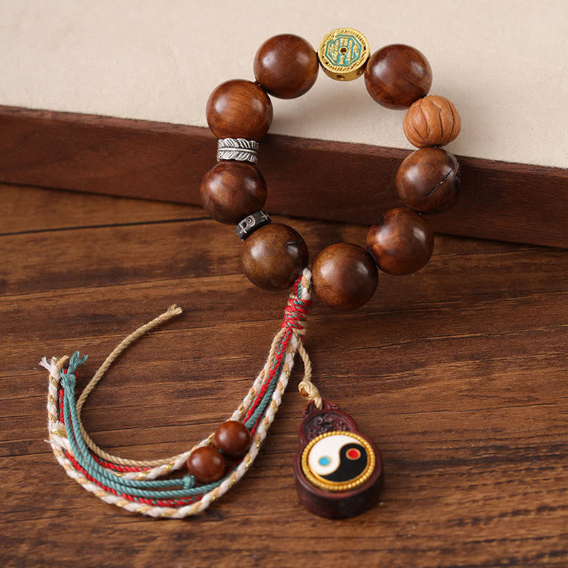 Wear FengShui Tibet Lightning Struck Jujube Wood Yin Yang Luck Bracelet