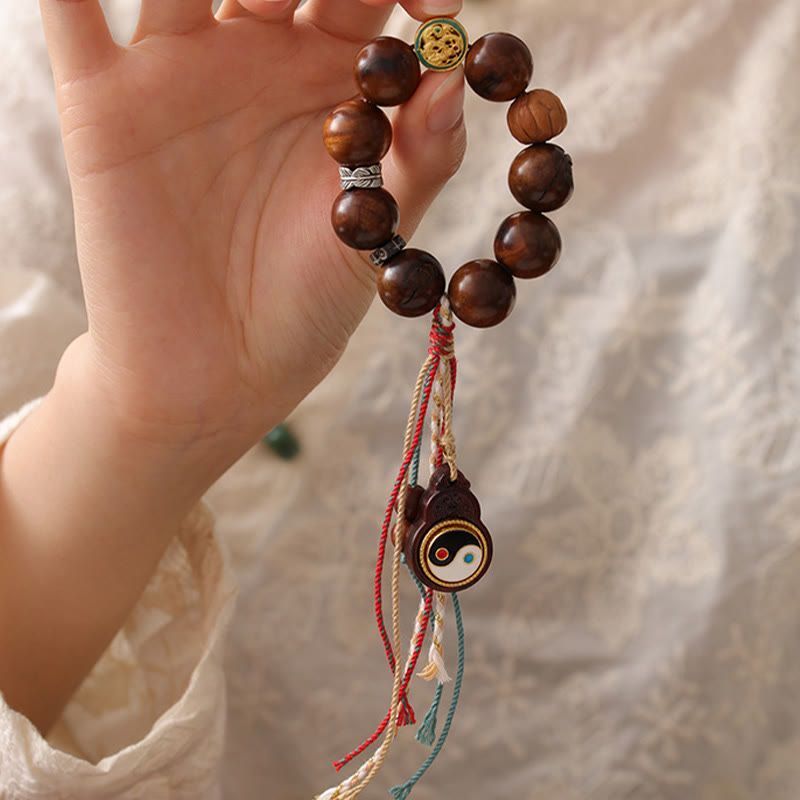 Wear FengShui Tibet Lightning Struck Jujube Wood Yin Yang Luck Bracelet