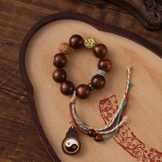 Wear FengShui Tibet Lightning Struck Jujube Wood Yin Yang Luck Bracelet