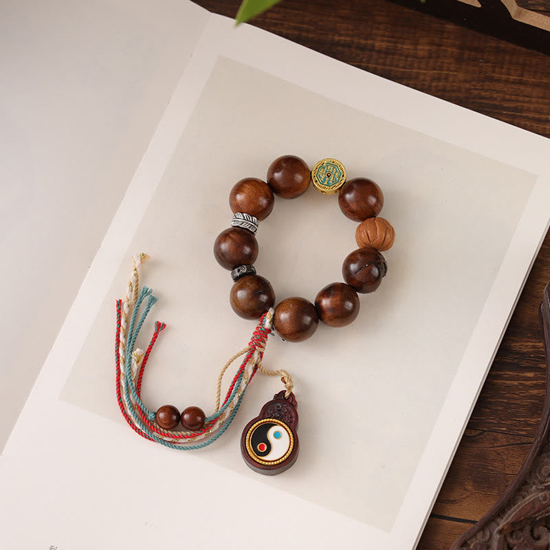 Wear FengShui Tibet Lightning Struck Jujube Wood Yin Yang Luck Bracelet