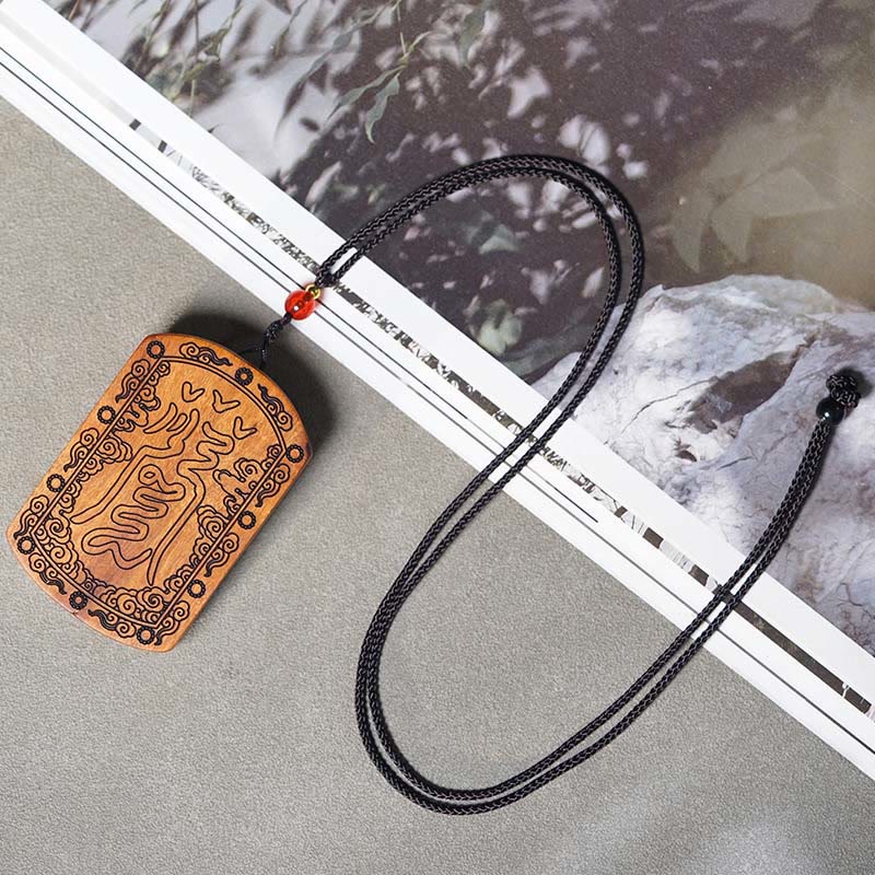 Wear FengShui Lightning Struck Jujube Wood Dragon Yin Yang Bagua Protection Necklace Pendant