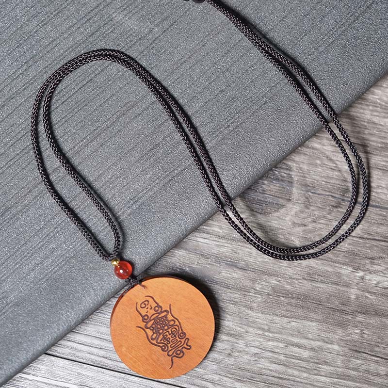 Wear FengShui Lightning Struck Jujube Wood Yin Yang Bagua Luck Necklace Pendant
