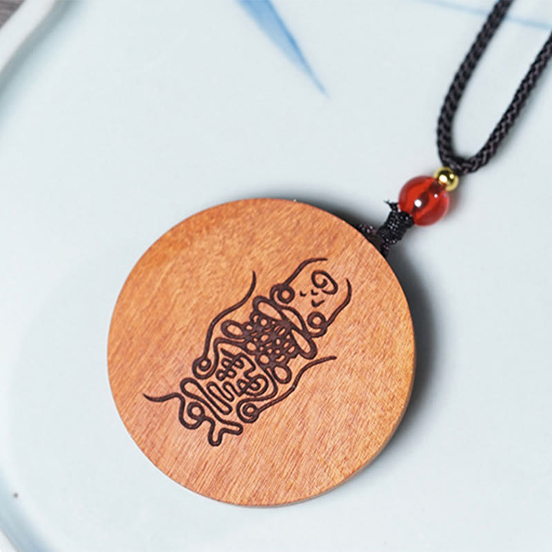 Wear FengShui Lightning Struck Jujube Wood Yin Yang Bagua Luck Necklace Pendant