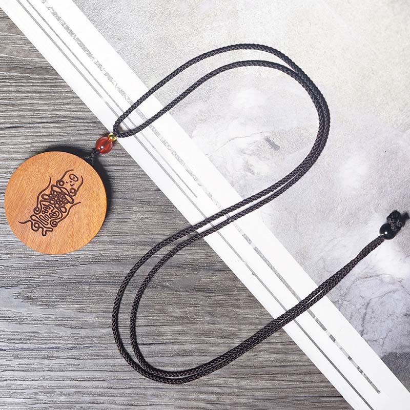 Wear FengShui Lightning Struck Jujube Wood Yin Yang Bagua Luck Necklace Pendant