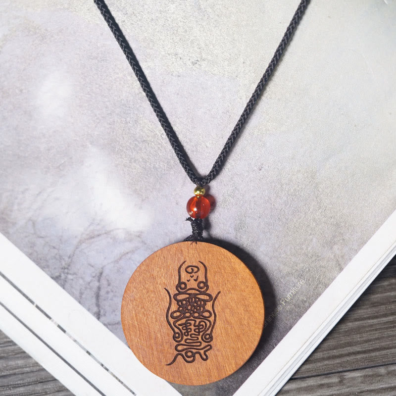Wear FengShui Lightning Struck Jujube Wood Yin Yang Bagua Luck Necklace Pendant