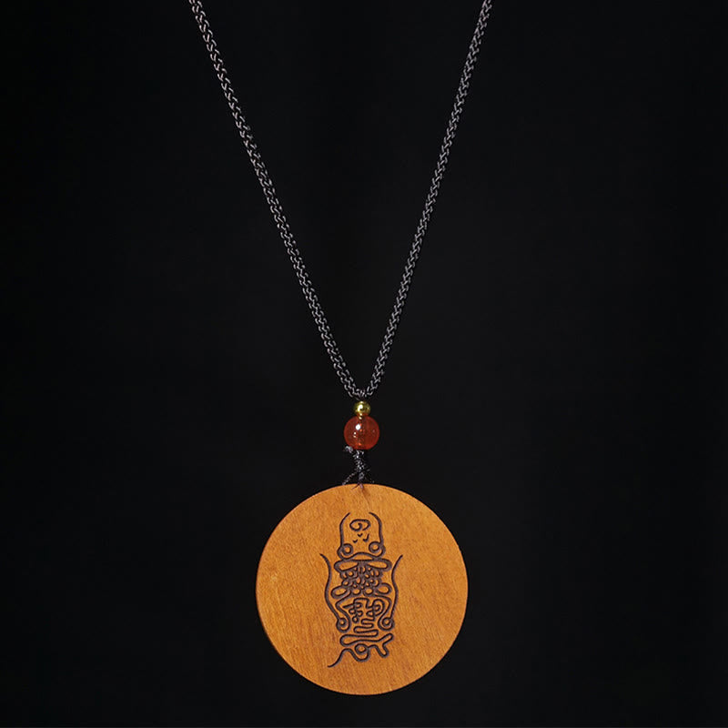 Wear FengShui Lightning Struck Jujube Wood Yin Yang Bagua Luck Necklace Pendant
