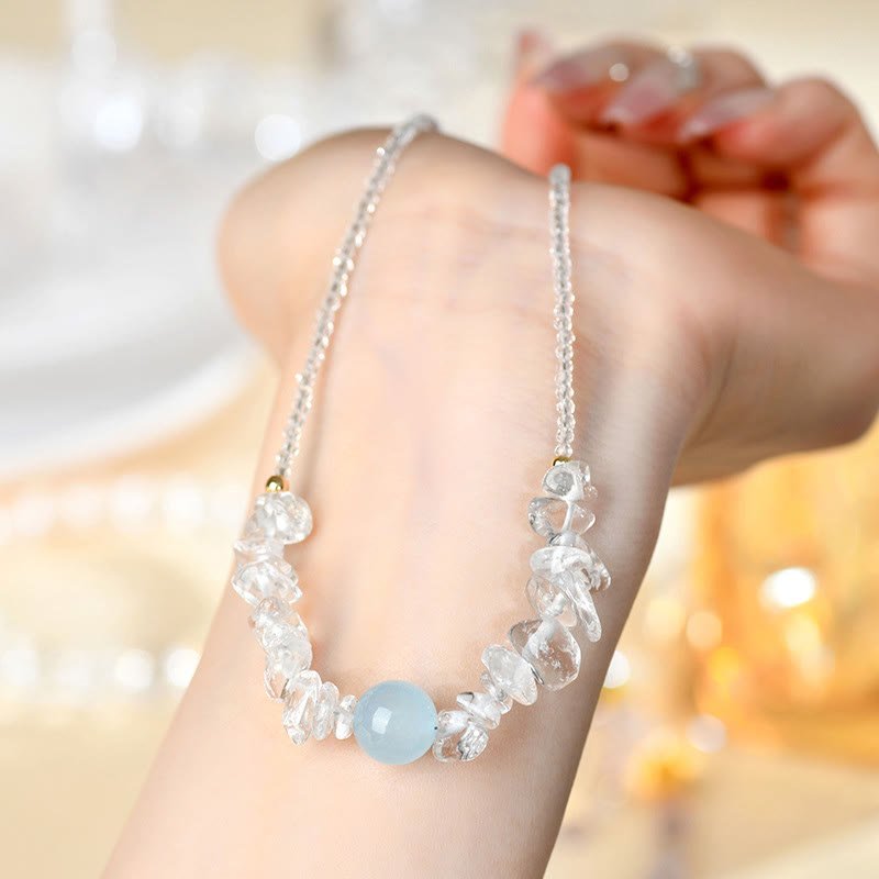 Wear FengShui Irregular White Crystal Aquamarine Bead Healing Necklace Pendant