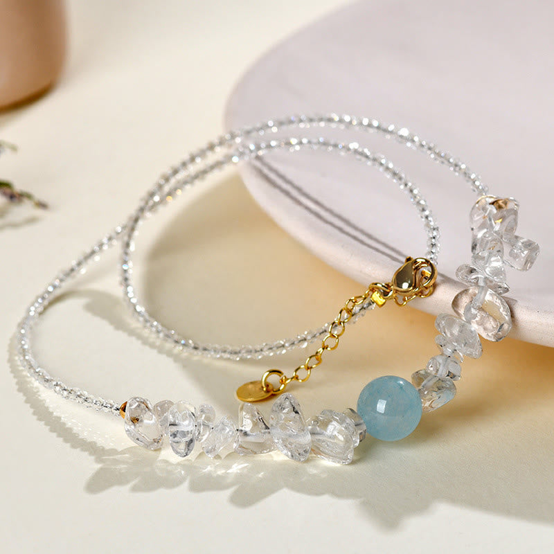 Wear FengShui Irregular White Crystal Aquamarine Bead Healing Necklace Pendant