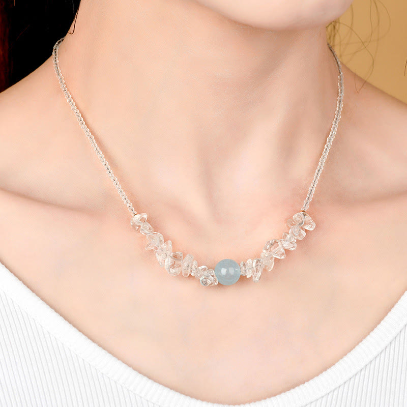 Wear FengShui Irregular White Crystal Aquamarine Bead Healing Necklace Pendant