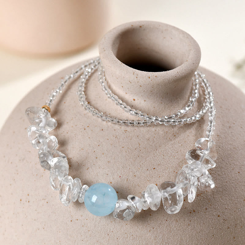 Wear FengShui Irregular White Crystal Aquamarine Bead Healing Necklace Pendant