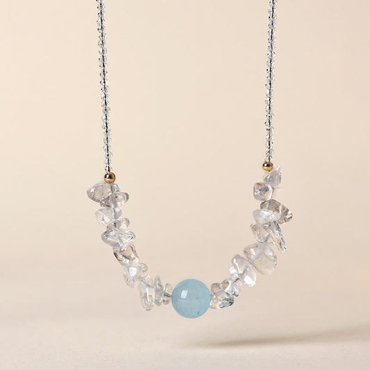 Wear FengShui Irregular White Crystal Aquamarine Bead Healing Necklace Pendant