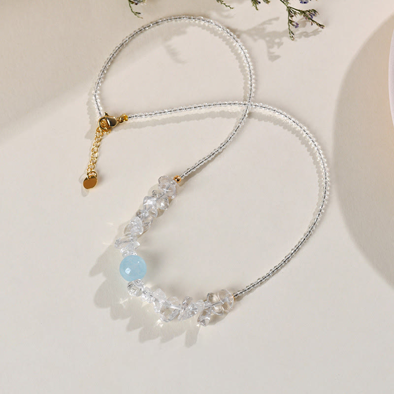 Wear FengShui Irregular White Crystal Aquamarine Bead Healing Necklace Pendant