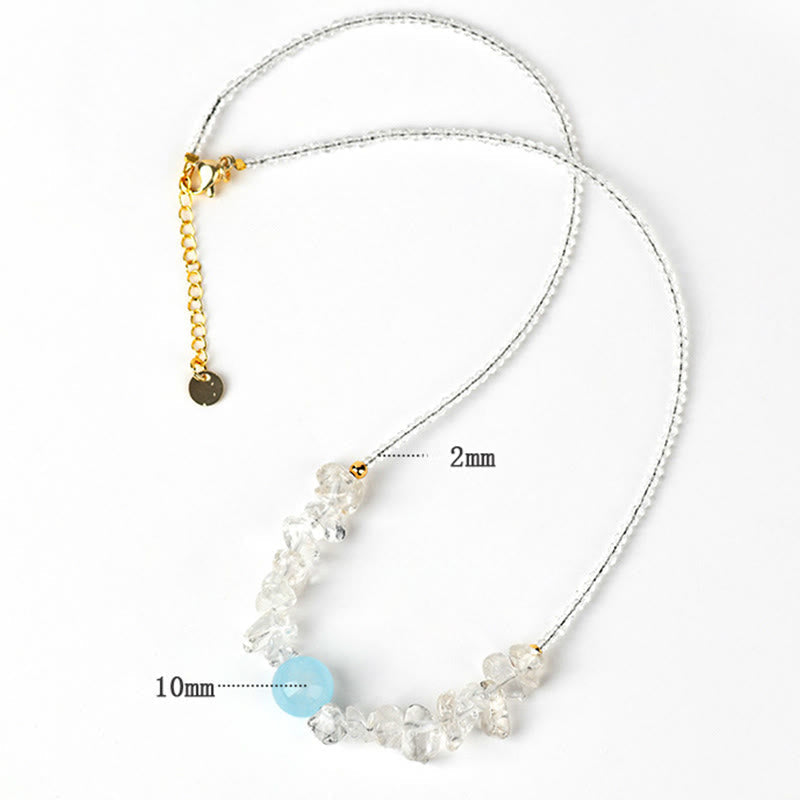 Wear FengShui Irregular White Crystal Aquamarine Bead Healing Necklace Pendant